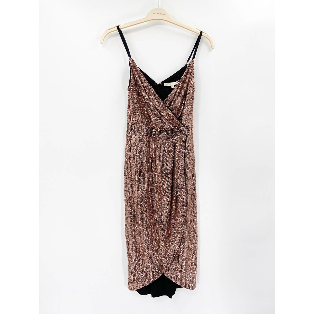Rachel Rachel‎ Roy Sequin Wrap Dress 8 Rose Gold Cocktail Holiday RD19H977 - Picture 3 of 9